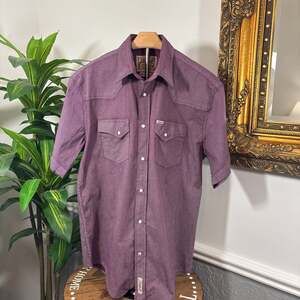 Rafter C Cowboy Collection Men's Plum Purple Pearl Snap Short Western Shirt - L